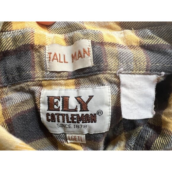 Ely Cattleman Yellow Plaid Flannel Shirt Sz Large Tall  Mens Long Sleeve - Picture 4 of 10